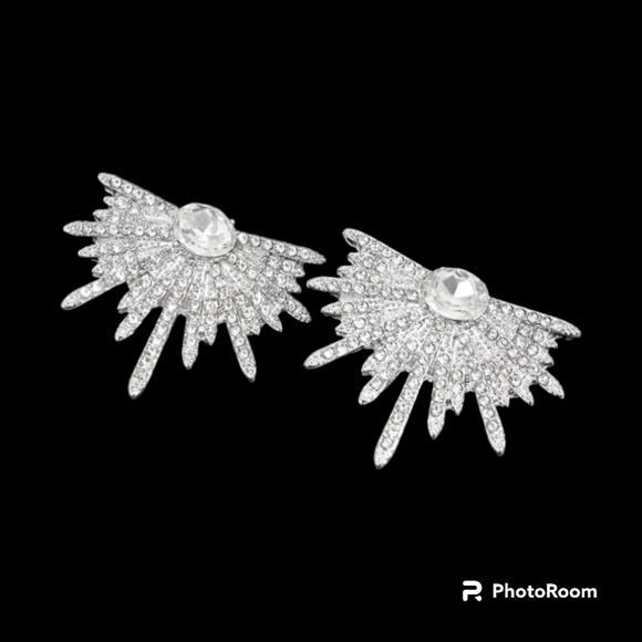 Nwt Wings Stardust Rhinestones Silvery Stud Earrings - Picture 3 of 5